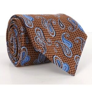 Robert Talbott Best of Class XL Silk Tie 71" Brown w/Blue Paisley Jacquard Italy